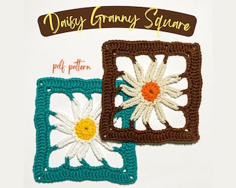 Easy Daisy Granny Square Crochet Pattern, Beginner Friendly Flower Crochet Granny Square, Floral Crochet Motif, Simple Granny Square Pattern