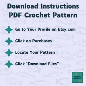 Instructions on how to access and download your crochet pattern from Etsy – step-by-step visual guide.