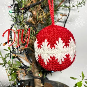 Crochet Red Star Christmas Ball Ornament Pattern, Crochet Christmas Ball, Crochet Christmas Bauble, Xmas Tree Ornament, Crochet Car Hanging