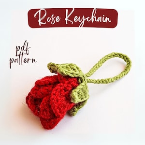Rose Keychain Crochet Pattern, Flower Keychain Crochet Pattern, Crochet Car Mirror Charm, Crochet Bag Charm, Beginner Friendly, Gift for Her