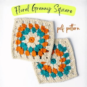 Flower Granny Square Crochet Pattern for Beginners, Easy Square Motif, Step by Step PDF Tutorial