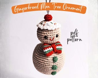 Christmas Gingerbread Man Ornament Crochet Pattern, Crochet Gingerbread Man Pattern, Gingerbread Man Amigurumi Pattern, Christmas Tree Decor