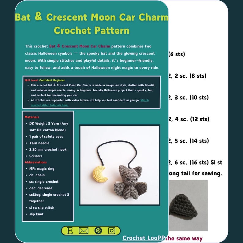 Bat and Crescent Moon Bag Charm Crochet Pattern (PDF) - Etsy