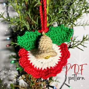 Crochet Christmas Bell Ornament Pattern, Amigurumi Bells, Xmas Crochet Bell Decor, Xmas Tree Ornament, Crochet Car Hanging, DIY Decor