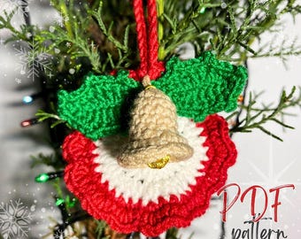 Crochet Christmas Bell Ornament Pattern, Amigurumi Bells, Xmas Crochet Bell Decor, Xmas Tree Ornament, Crochet Car Hanging, DIY Decor