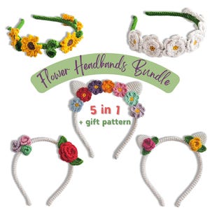 Flower Headband Crochet Pattern Bundle, DIY Hair Accessory Gift, Crochet Headband Pattern, Floral Crochet Pattern, Beginner Friendly Project