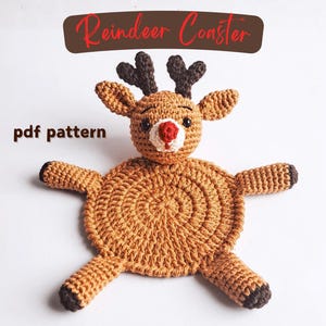 Christmas Reindeer Coaster Crochet Pattern, Deer Amigurumi Coaster, Christmas Reindeer Crochet Pattern, Crochet Festive Christmas Decor