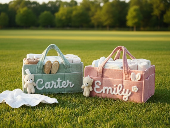 Personalized Plush Basket: Custom Name & Bear, Baby Shower Gift