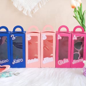 Personalised Party decorations,Hot Pink Doll Boxes, Doll Favor Boxes with Custom Name Sticker,Kids birthday party