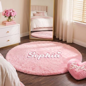 Custom Name Round Plush Rug, Personalized Fluffy Carpet for Girls Bedroom (3 Sizes)