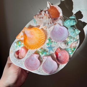 seashell paint palette, ocean aesthetic, beach aesthetic, genuine seashells, unique paint palette
