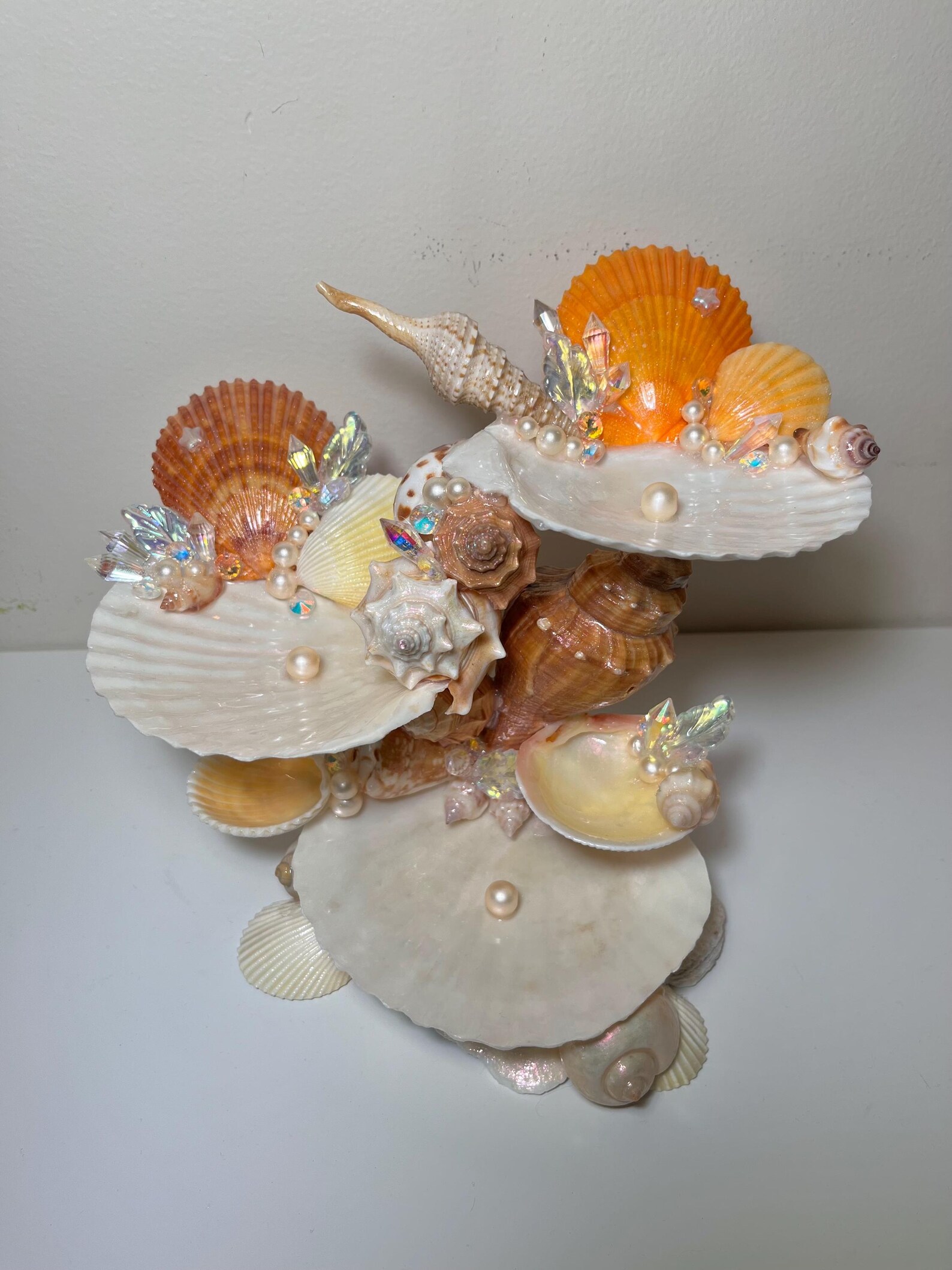 Seashell Jewelry Holder, Coral and Vanilla Themed, Jewelry Display ...