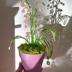 Pink lily of the valley plant, beaded plant, decorative plant, beaded flower, forever plants