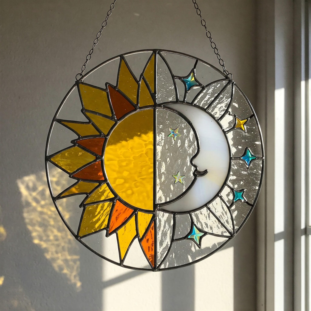 Sun and Moon Stained Glass Pattern, Moon Glass Suncatcher Pattern ...