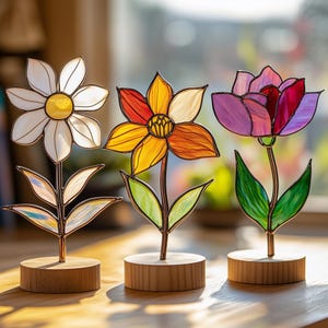 Digital Download Wildflower Stained Glass Pattern, Everlasting Glass Wildflower, Modern Suncatcher, DIY Stained Glass, Mother&#39;s Day Gift