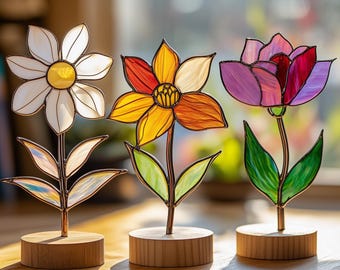 Digital nedladdning av vildblommor i målat glas, evig glasvildblomma, modern solfångare, gör-det-själv-målat glas, mors dag-present