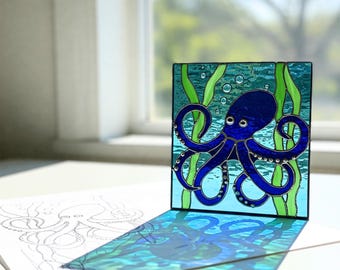 Digital Download Octopus Stained Glass Pattern, Octopus Stained Glass Suncatcher Pattern, Ocean Animal, Modern Suncatcher, DIY Stained Glass