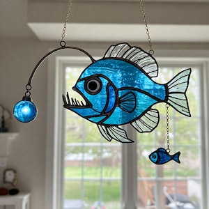 Digital Download Anglerfish Stained Glass Pattern, Anglerfish Suncatcher Pattern, Modern Suncatcher, DIY Stained Glass