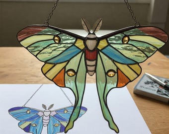 Luna Moth Stained Glass Suncatcher Pattern, Butterfly Decor Pattern Suncatcher PDF, DIY Handmade, Home Decor, Wall Art