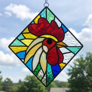 Rooster Stained Glass Pattern, Rooster Glass Suncatcher Pattern, Sherry Fain Pattern, Modern Suncatcher, DIY Stained Glass, Hanging Decor