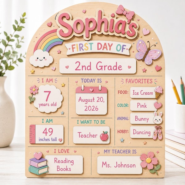 Customized First Day Of School Sign, First & Last Day of School Interchangeable Sign, Wooden 1st Day Of School Board Gift for Student