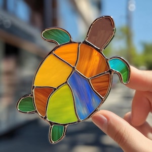 Sea Turtle Stained Glass Pattern, Stuffed Turtle-Stained Glass Suncatcher Pattern, Modern Suncatcher, DIY Stained Glass, Sea Animal Lover