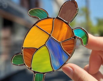 Sea Turtle Stained Glass Pattern, Stuffed Turtle-Stained Glass Suncatcher Pattern, Modern Suncatcher, DIY Stained Glass, Sea Animal Lover