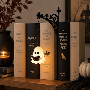 Ghost Lantern Bookend, Gothic Bookshelf Lamp, Book Lover Gift, Hanging Lantern or Ghost Light, Cozy Reading Nook Shelf Decor