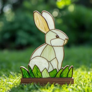 Digital Download Rabbit Stained Glass Pattern, Easter Bunny Handmade Rabbit Suncatcher Spring Decor,Festive Window Decor Whimsical Glass Art