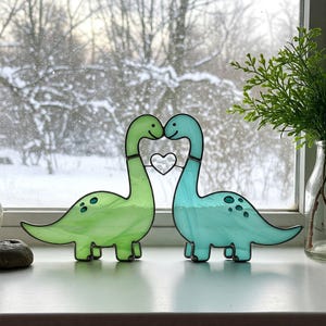 Couple Dinosaur Stained Glass Pattern Digital Download, Cute Dinosaur Suncatcher Pattern, Modern Suncatcher, DIY Stained Glass Pattern