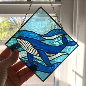 Whale Fish Ornament Stained Glass Pattern Digital Download, Whale Ocean Waves Suncatcher Pattern, Modern Suncatcher, DIY Stained Glass