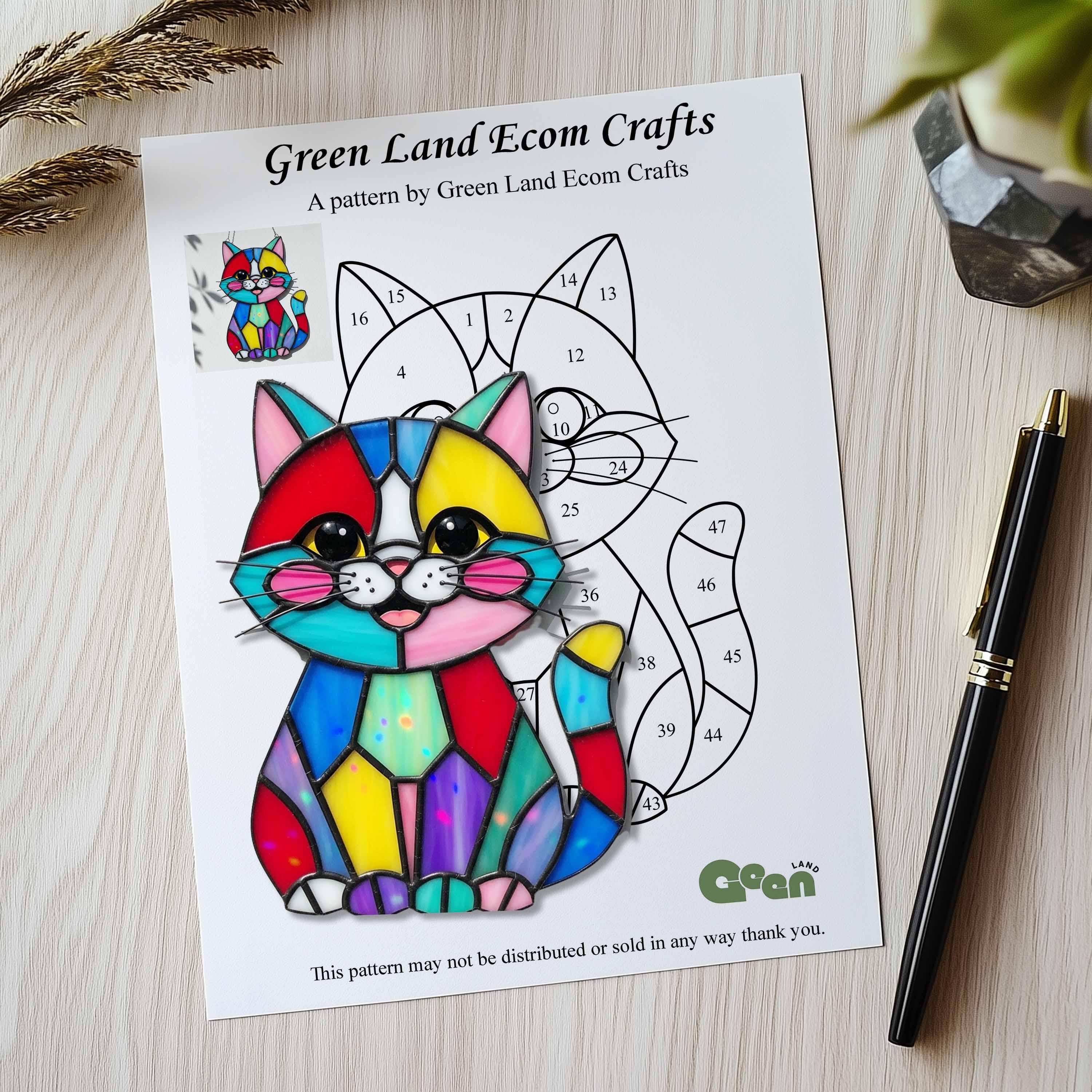 Rainbow Cat Stained Glass Suncatcher, Colorful Kitty PDF Stained Glass ...