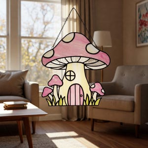 Mushroom Stained Glass Pattern Digital Download, Purple Mushroom Stained Glass Suncatcher Pattern, Modern Suncatcher, DIY Stained Glass