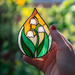 Mini modèle de vitrail de fleur de goutte, modèle de vitrail de fleur de muguet, attrape-soleil moderne, vitrail bricolage, cadeau de fête des mères