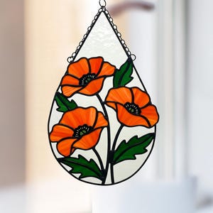 Mini Drops Flower Stained Glass Pattern, Poppy Flower Stained Glass Pattern, Modern Suncatcher, DIY Stained Glass, Mother&#39;s Day Gift
