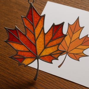 Maple Leaf Stained Glass Suncatcher, Fall Leaf PDF Stained Glass Pattern,  Autumn Leaf Panel Gift, Canadian Maple Gift, DIY Hanging