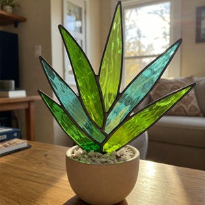 Succulent Stained Glass Pattern, Agave Flower Glass Suncatcher Pattern, Nature Glass Pattern, Modern Suncatcher, DIY Stained Glass
