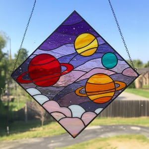 Solar System Hanging Stained Glass Pattern, Sun and Galaxy Sky Suncatcher Stained Glass, Outer Space Gift Decor, DIY Stained Glass Pattern