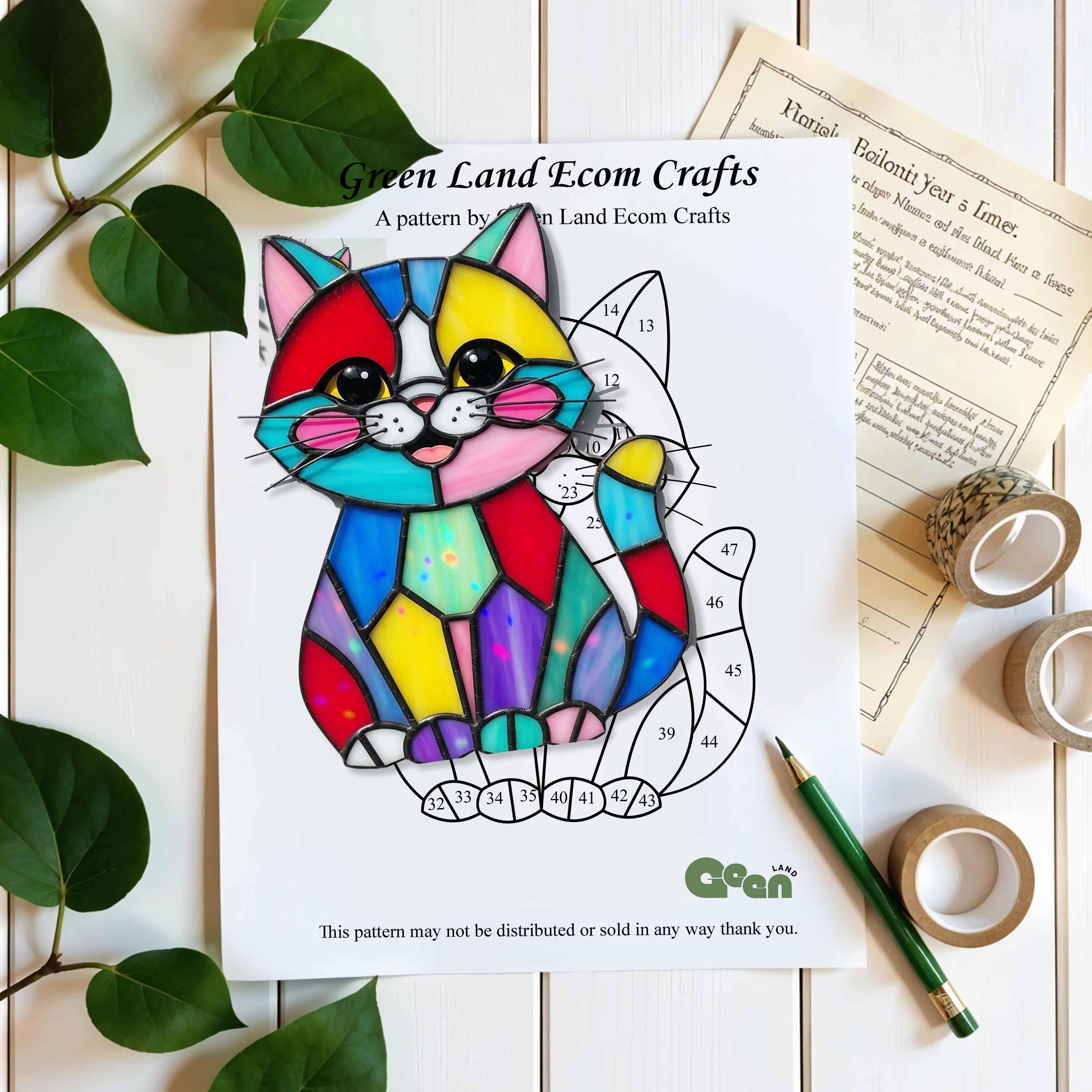Rainbow Cat Stained Glass Suncatcher, Colorful Kitty PDF Stained Glass ...
