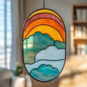 Rainbow Sunshine Cloud glas-in-loodpatroon, regenboog glas-in-loodpatroon, moderne Suncatcher, DIY glas in lood, Moederdagcadeau