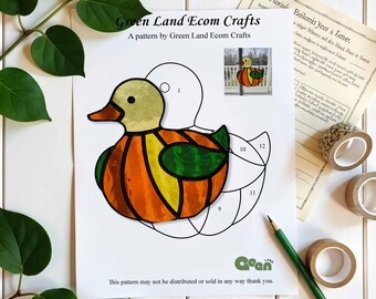 Descarga digital de patrón de vitral de calabaza y ganso, patrón de atrapasol de vidrio de ganso para el Día de Acción de Gracias, atrapasol moderno, vitral para hacer uno mismo