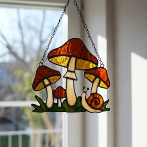 Mushroom Stained Glass Pattern Digital Download, Mushroom Stained Glass Suncatcher Pattern, Modern Suncatcher, DIY Stained Glass