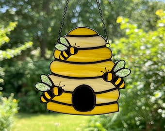 Honingbij glas in lood patroon digitale download, bijen en honingraat glas Suncatcher, moderne Suncatcher, DIY gebrandschilderd glas, bijenliefhebber cadeau