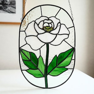 Peony Flower Stained Glass Pattern Digital Download, Peony Glass Suncatcher Pattern, Modern Suncatcher, DIY Stained Glass, Spring Decor Home