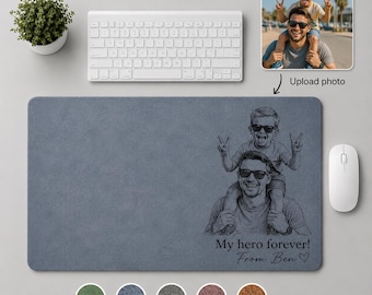 Fathers day gift desk mat, Personalized mouse pad, Fathers day gift from kids, Leather desk mat, Personalized fathers day gifts