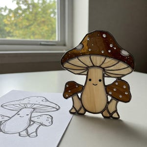 Mushroom Stained Glass Pattern Digital Download, Woodland Mushroom Garden Decor Stained Glass Pattern, Modern Suncatcher, DIY Stained Glass
