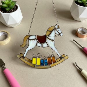 Horse Stained Glass Pattern Digital Download, Rocking Horse Suncatcher Pattern, Horse Modern Suncatcher, DIY Stained Glass, Home Decor
