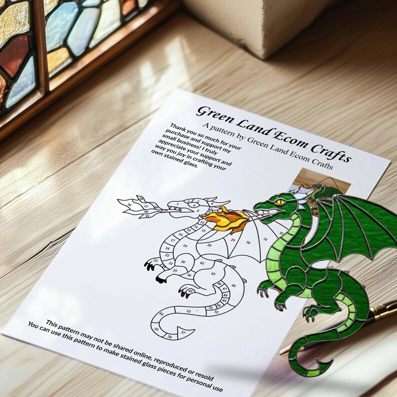 Fire Breathing Dragon Stained Glass Pattern Digital Download, Mythical ...