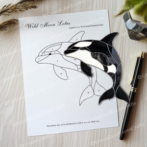 Digital Download Black White Orca Fish Whale Sea Ocean Animal Stained Glass Suncatcher Pattern, Modern Suncatcher, DIY Stained Glass