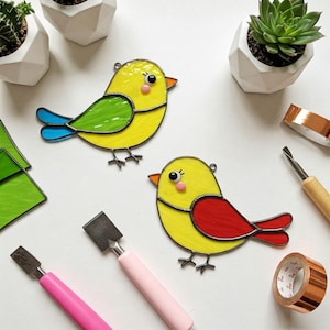 Descarga digital de patrón de vitral de pájaro, atrapasol con patrón de vitral de pájaro, atrapasol moderno, vitral DIY, regalo para amantes de las aves